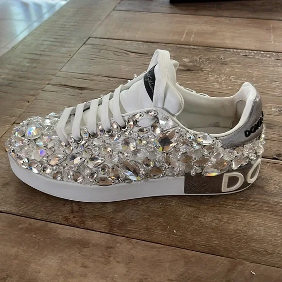 Dolce & Gabbana Portofino Crystal Embellished Leather Sneakers - Picture 6 of 16